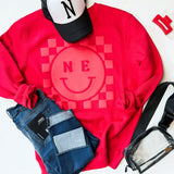 NE Checkered Puff Crewneck Red on Red