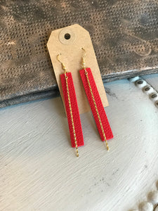 Red Leather Bar Earrings