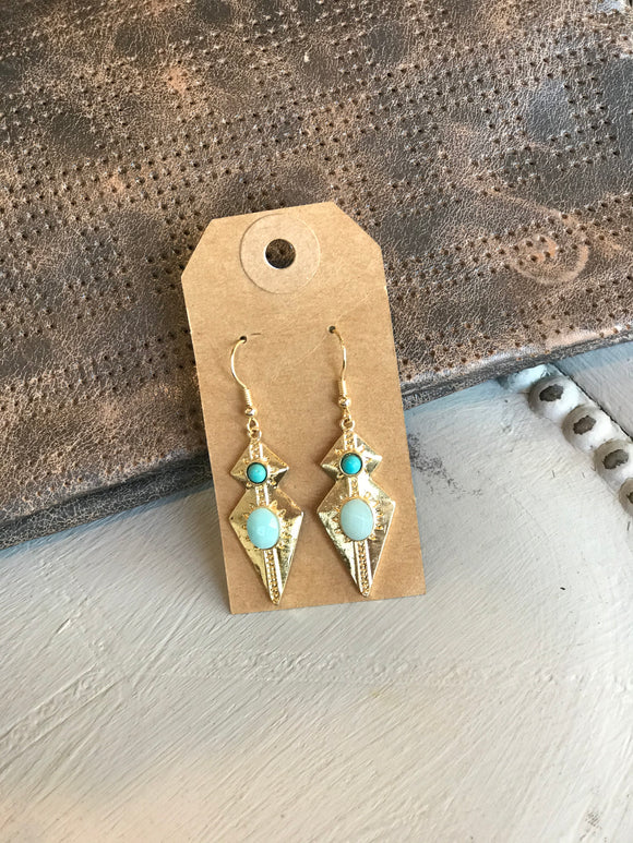 Antique Gold with Teal Pearl Accents Earrings